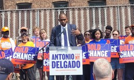 Lt. Gov. Antonio Delgado holds a rally in Brooklyn on June 4, 2025.